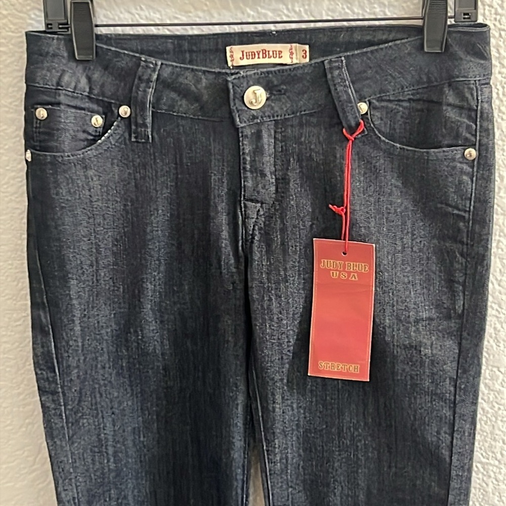 Judy Blue Rhinestone Straight Leg Stretch Mid Rise Indigo Denim Jeans Size 26 - Picture 2 of 6